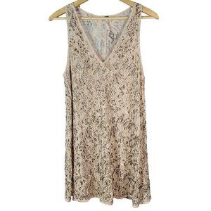 Free People Shine On Mini Dress Brown Nude Small Bead Lace Sleeveless Cocktail